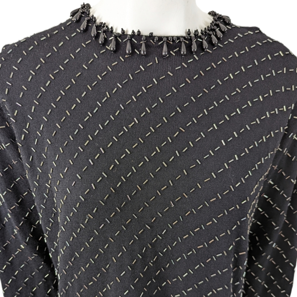 Vintage 90s Beaded Blouse Top Valerie Stevens Evening Black Women's Small - Picture 2 of 11